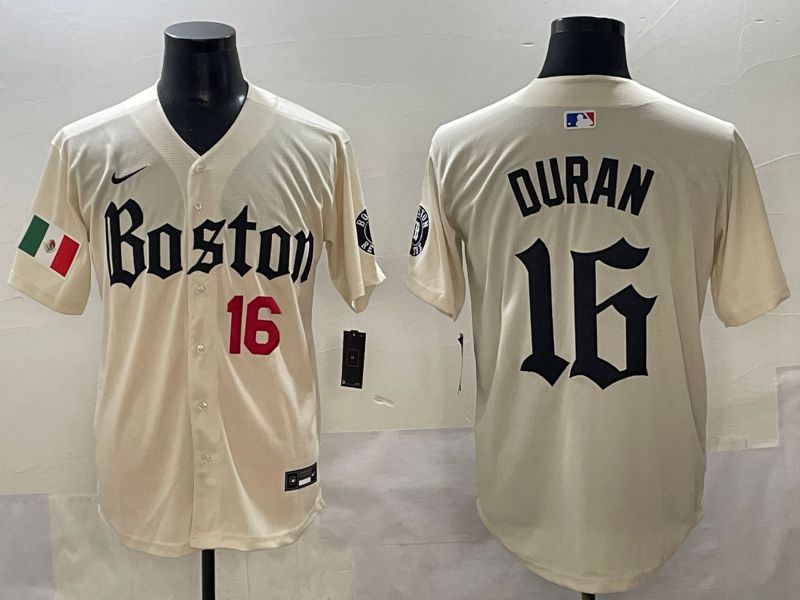 Men 2025 Boston Red Sox #16 Duran Cream Five generations Joint Name Nike MLB Jersey style 3->boston red sox->MLB Jersey
